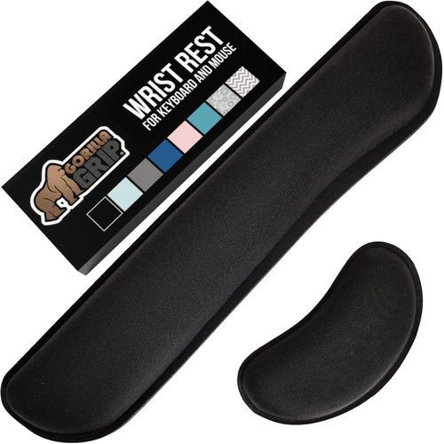 GORILLA GRIP Silky Gel Memory Foam Wrist Rest for Computer Keyboard, Mouse, Ergonomic Design for Typing Pain Relief, Desk Pads Support Hand and Arm, Mousepad Rests, Stain Resistant, 2 Piece Pad, Black