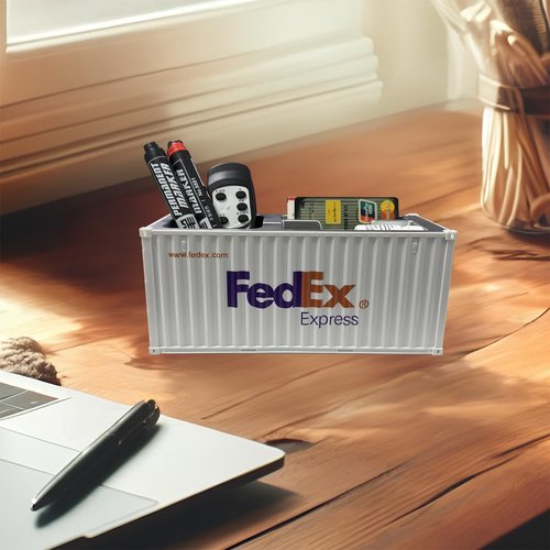 Yixoo Desk Organizer, Pen Pencil Holder, Business Name Cards Holder, Shipping Container Model Storage Box, Secret Storage Box with Multiple Compartments Office Supplies Multi-function (FedEx)