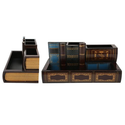 Jenngaoo Decorative Pen Holder, Multi Functional Wooden Desktop Box Retro Style Desk Organizer for Holding Pencils Pens Scissors Rulers 9.45 x 4.53 x 4.53In