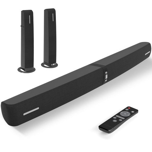Assistrust Sound Bar for Smart TV,90W Soundbar with Bluetooth/ARC/Optical/AUX Connect, Auto Volume Boost, 3 Customizable Equalizer Modes, 2 in 1 Detachable Soundbar for TV/PC/Gaming/Projectors