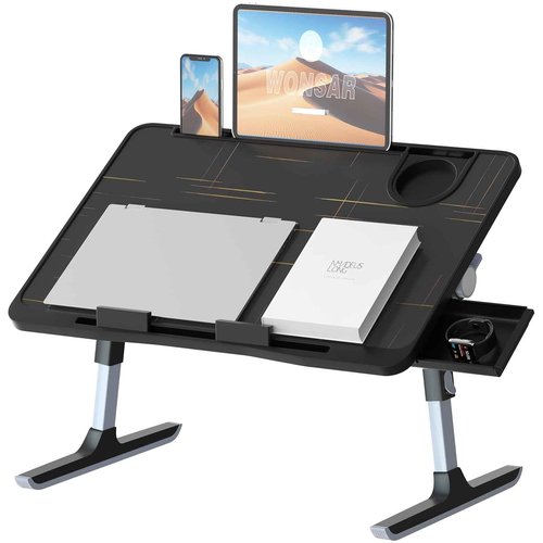 Lap Desk for Bed, Folding Laptop Stand for Bed Table, Adjustable Portable Laptop Bed Tray Desk with Storage Drawer Bookstand Cup Holder for Eating, Working, Writing in Sofa Couch Floor