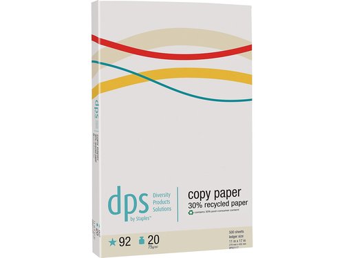 DPS by Staples 30% Recycled 11" x 17" Copy Paper, 20 lbs., 92 Brightness, 500 Sheets/Ream (DPS01117RCY-CC)