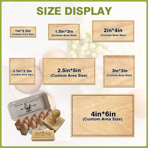 Velba Custom Egg Carton Stamps - Personalized Farm Fresh Eggs Wooden Rubber Stamps - for Egg Packaging & Labeling (1.5" x 3")