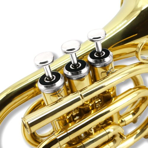 YoungMonic Pocket Trumpet Bb Flat Brass Trumpet for Beginner Student with 7C Mouthpiece Carrying Hard Case Cleaning Cloth Gloves