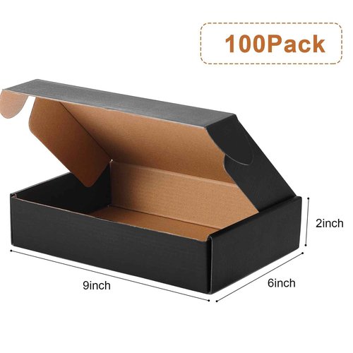 Qilery 100 Pcs Shipping Boxes Cardboard Gift Corrugated Cardboard Boxes Mailer Packaging for Mailing Small Business Present (9 x 6 x 2 Inches,Black)