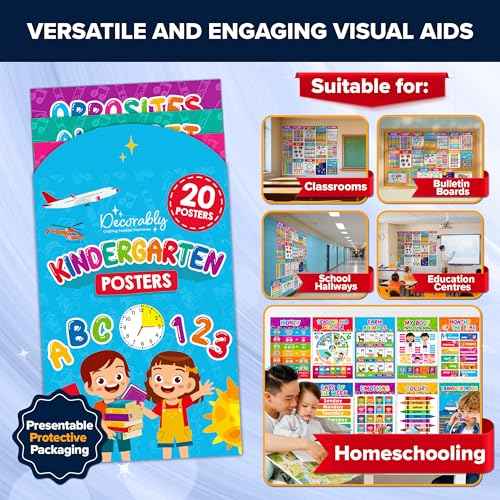 Decorably 20 Vibrant Toddler Learning Posters for Toddlers 1-3, 11x17in Matte-Laminated Toddler Educational Posters for Toddlers 1-3 and Up - Classrooms, Bulletin Boards, Homeschool