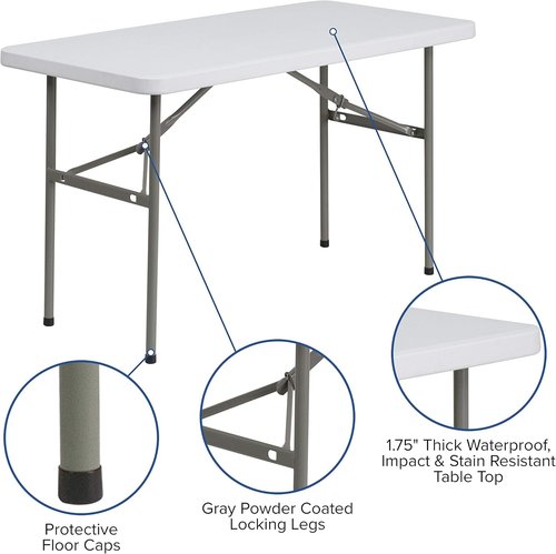New Home Era 4' Non-Folding Rectangular Event Table - 4 Feet Portable Plastic Utility Banquet Table for Indoor/Outdoor Use – White Heavy-Duty Space-Saving for Party, Office, Camping, Catering