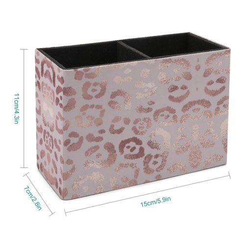 DEHOZO Pen Holder, Pencil Holder for Desk, Rose Gold Leopard Print PU Leather Desktop Pen Cup Storage, Desk Pencil Pen Organizer Makeup Brush Holder for Office Bedroom Home