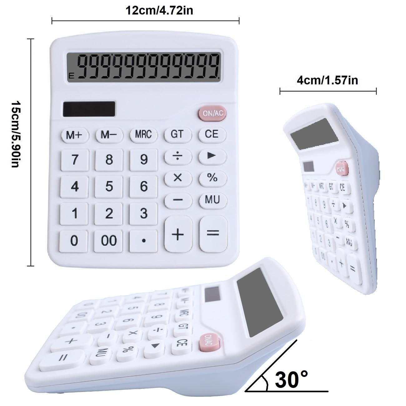 Office Desk Calculator, Cute Calculator for Kids, Basic Calculators Desktop, Dual Power Simple Financial Calculator with Big Button Large Display for Office Home and School (White)