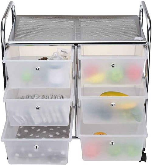 Mind Reader Rolling Cart with Drawers, Utility Cart, Craft Storage, Kitchen, Metal, 24.25"L x 15.25"W x26.25"H, White, Silver