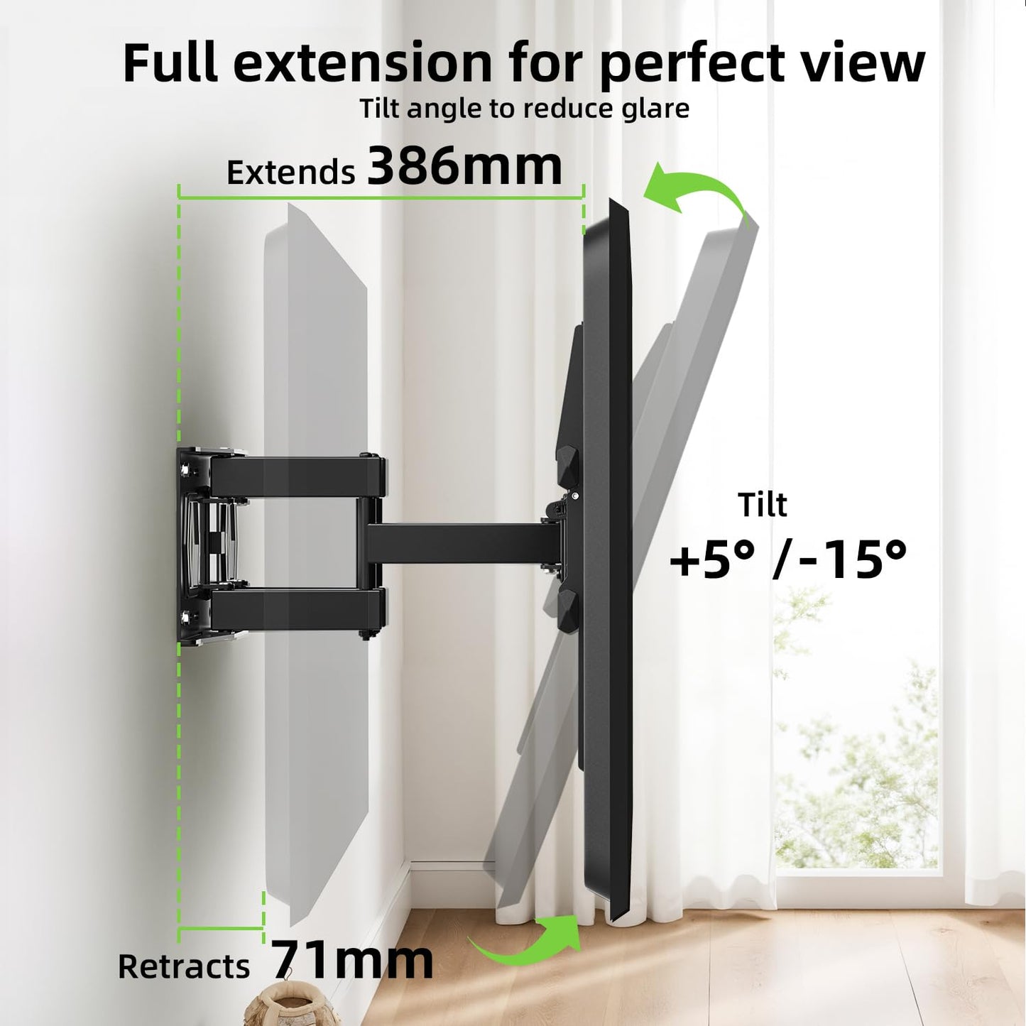 USX MOUNT Full Motion TV Wall Mount for 42-82 Inch TVs up to 120lbs, Wall Mount TV Bracket with Articulating Swivel Tilt Extension Leveling, Max VESA 600x400mm Fits 12/16" Wood Stud
