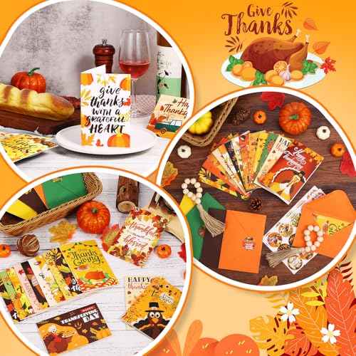 120 Pack Thanksgiving Cards with Envelopes & Stickers Thanksgiving Greeting Cards Bulk 30 Designs Fall Cards Blank Inside Harvest Cards for Happy Harvest Party Supply, 4 x 6 Inch