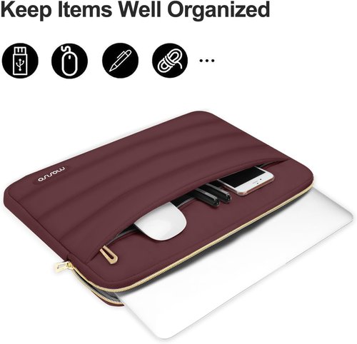 MOSISO Laptop Case - 13.3 Inch Puffy Sleeve for MacBook Air & More | Wine Red Polyester Design