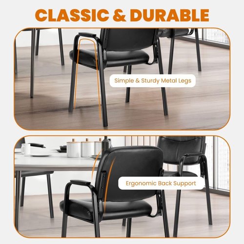 UOCFYK Reception Chairs, Leather Conference Room with Padded Arms and No Wheels for Professional Office Meeting Spaces and Guest Seating，Black-1 Pack