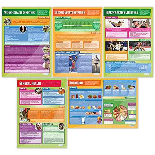 Daydream Education Health, Fitness and Well-Being Classroom Posters - Set of 5 - EXTRA LARGE 33" x 23.5" - Gloss Paper - PE Middle & High School Class Decoration - Wall Charts