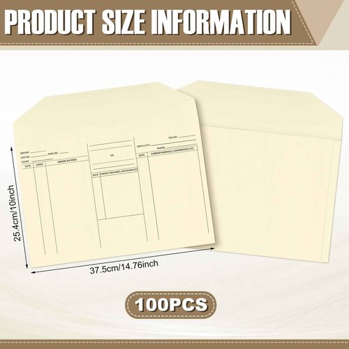 Fuyoooo 100 Pack 10 x 14-3/4'' Attorney's Envelopes Open Side Case Files Envelopes, Heavy Duty 110 lb Manila, Manila File Jackets Attorney Job Folders for Office Business Employee