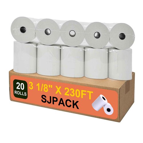 SJPACK 20 Rolls Thermal Paper 3 1/8 x 230ft Pos Receipt Paper, Cash Register Roll TM-T88 T-20 T-90 SRP-350 370