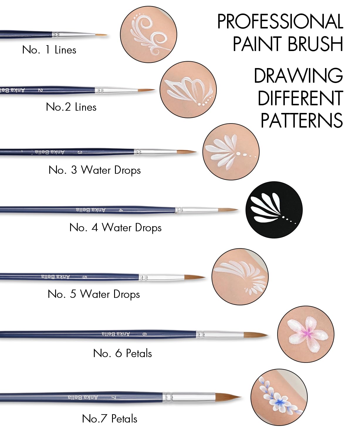 Anka Bella Professional Pre-Quality Face Paint Brushes Set,Including 14pcs Different Size Paint Brushes & Standable Case,Convenient to Use