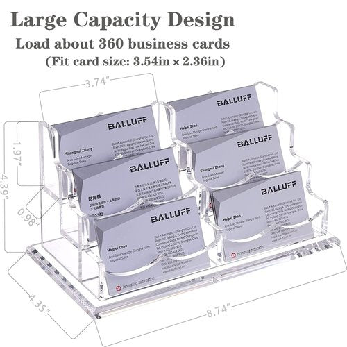 SHANGJI Business Card Holder for Desk, Vertical Clear Acrylic Business Card Display Holders for Desktop (3Tier 6Pocket), (BCH-01)
