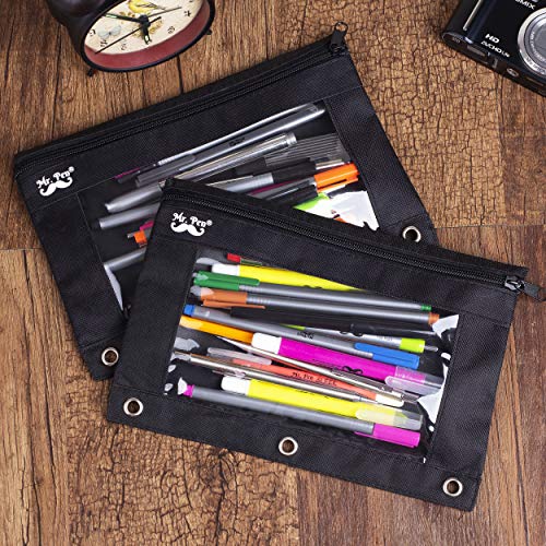 Mr. Pen Black Pencil Pouch for 3 Ring Binders - 2 Pack, 10x6.75 Inches