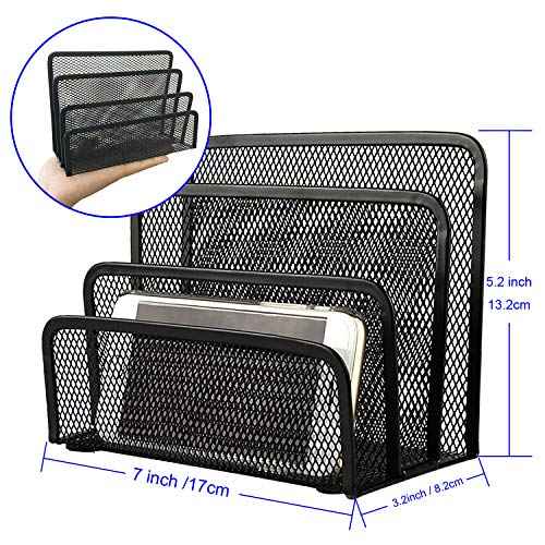 Desk Mail Organizer, File Holder Letter Sorter with 3 Vertical Upright Metal Mesh Compartments Document, Filing, Folders, Mail, Paper Organizer for Home or Office Desktop (1PCS)