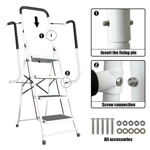 Big Red 4 Step Ladder, 400 Ergonomic Folding Stool with Anti-Slip Pedal, Step Stool with Padded Handle for Kitchen, Household, Offices, ATRJZ9034XR, Torin