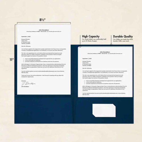 LUXPaper 9" x 12" Presentation Folders | Two Pocket | Front Cover Card Slits (Center) | Nautical Blue Linen | 100lb. Cover | 25 Qty