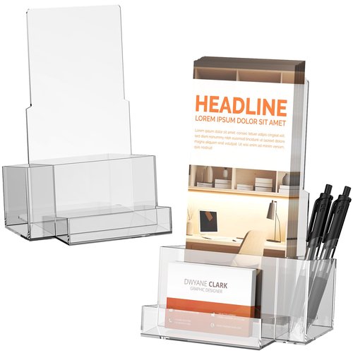 KINGTOP Acrylic Brochure Holder(2 Pack 4x7 Inch), Pamphlet Holder Display Stand with Pen Slot, Clear Brochure Display Stand for Office, Trade Show, and Retail Marketing Materials