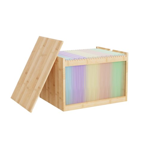 LONTAI Bamboo Hanging File Box with Removable Lid, File Organizer Box for Letter/Legal File, Acrylic File Box with Hanging Folders Light Easy Assembly File Storage Boxes for Home Office, Natural