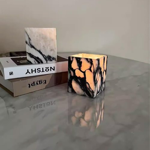 Artisanal Abode Marble Pen Holder, White Stone Rectangular Desktop Organizer, Office Study Makeup Brush Storage, Home Desk Decor, Minimalist Design, Durable Marble Accessory