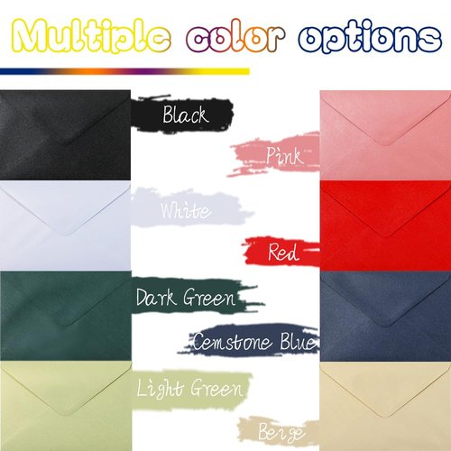 UoeRing A7 Self-Sealing Black Envelopes 50 Pcs - 5x7 Inches (5.31×7.67in) Premium 120g Pearl Glitter Paper - Printable & Writable for Wedding, Party Invitations - Includes Gold Sealing Stickers