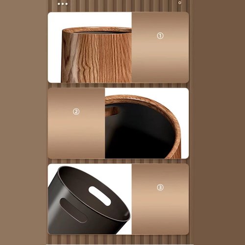 12L Trash Can with Lid - 3 Gallon Walnut Brown Wood Grain Bathroom Garbage Can with Swing Top Lid - Minimalist Diaper Trash Can w Removable Interior Waste Bucket - Dustbin for Office (A)