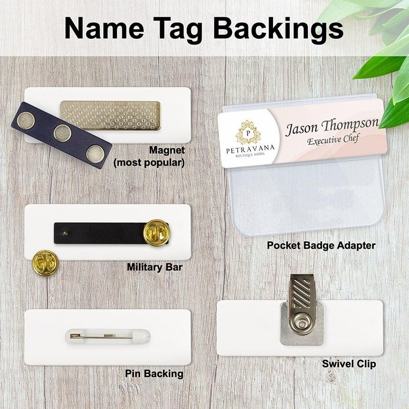 Custom Name Tag Badge, Rounded 1x3 with Logo, Magnet/Pin Backing, 2 Lines