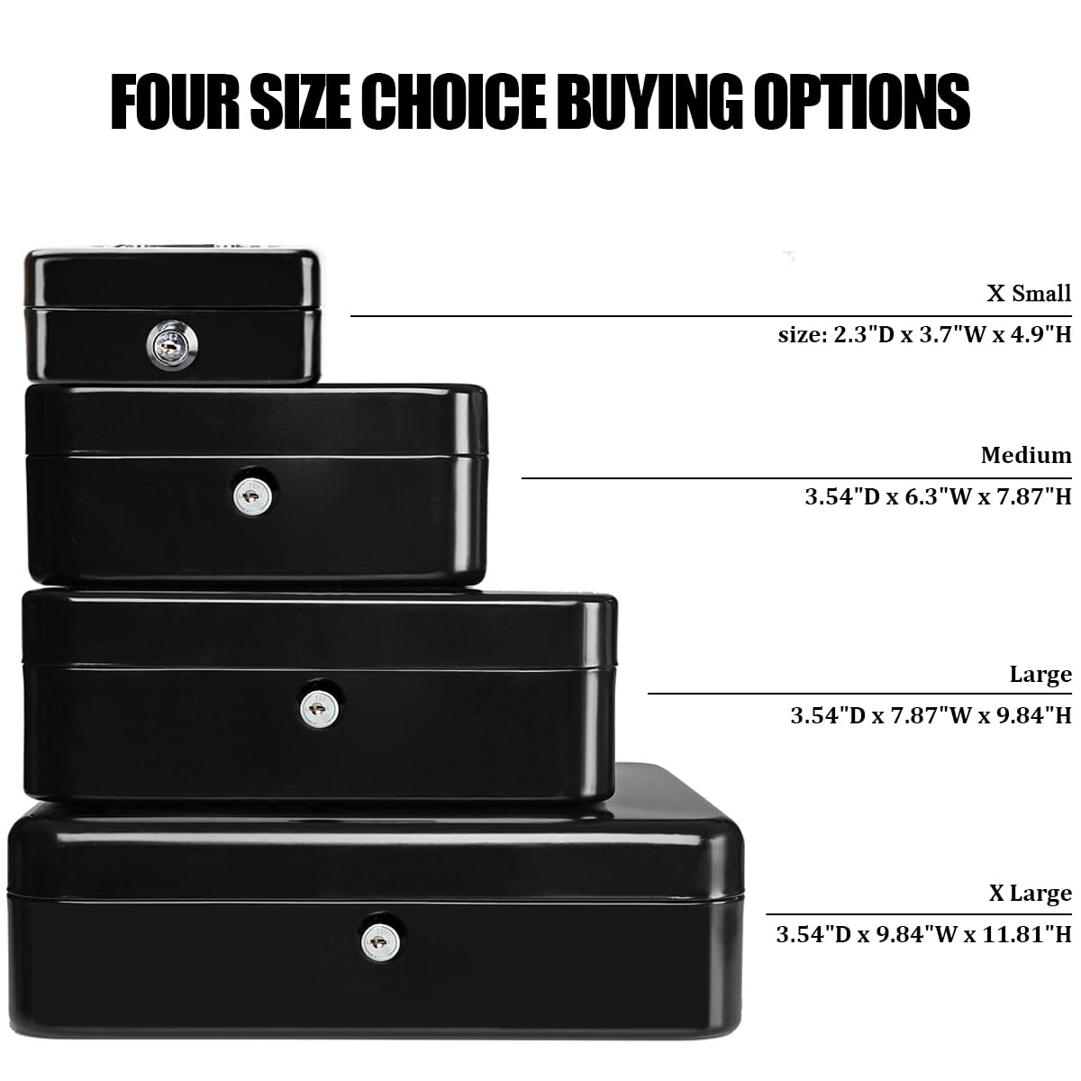 Jssmst X-Small Cash Box with Lock - Money Saving Box for Cash Coins, Small Lock Box for Medication Personal Items, 4.92'' x 3.94'' x 2.28'', Black