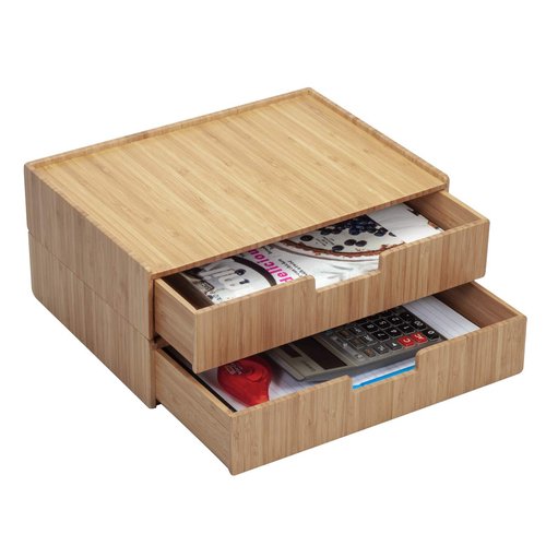 Mobilevision Large Bamboo Drawers (Set of 2) For Monitor Stand & Stackable Storage Solution for office products pens, pencils, scissors, notepads, business cards and more