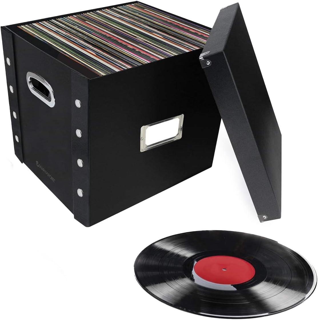 Vinyl Record Storage Box - 12-Inch Capacity | Holds Up to 75 Albums - Black