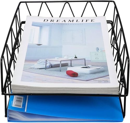 PAG Desktop File Organizer - Metal Stackable Letter Tray Rack | 2 Pack, Black Color
