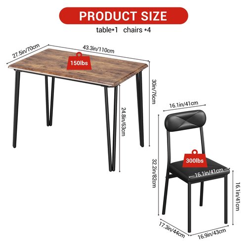 GarveeHome Dining Table Set of 4, Small Kitchen Table with Chairs for 4 with Upholstered Chairs, 5 Piece Dining Table Set, Compact Kitchen Table Set for Small Space