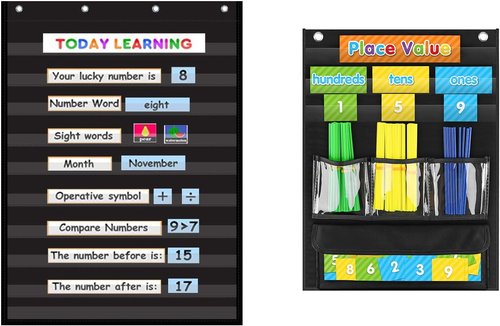 Skiennix 10-Pocket Chart & Caddie | Versatile Place Value Pocket Chart for Classroom Use