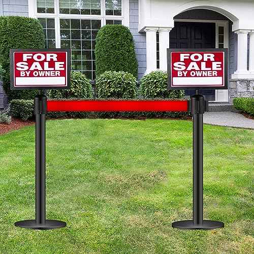 Kigley 2 Pack Stanchion Sign Holder Portrait Top Stand Poster Landscape Display 8.5" x 11" Paper Size Double Sided Sign Frame with Cover for Crowd Control Sentry Stanchions Queue Barrier, Black