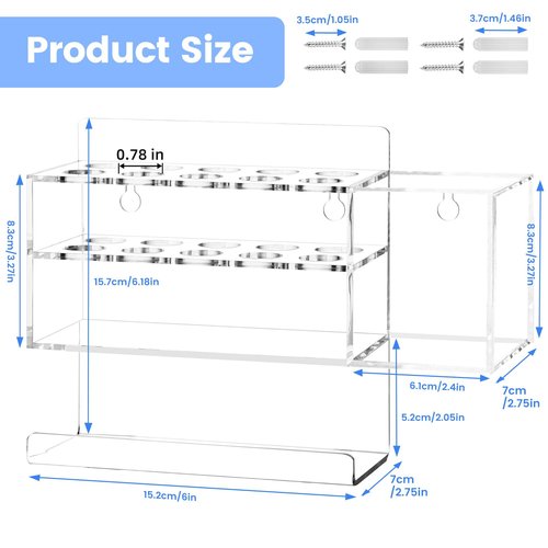 Zvanila Dry Erase Marker Holder, 10 Slots Wall Mounted Acrylic Marker Holder, Sticky Pen Storage for Whiteboard, Office, Home, Marker, Classroom Organization, Eraser and Cleaner Not Included