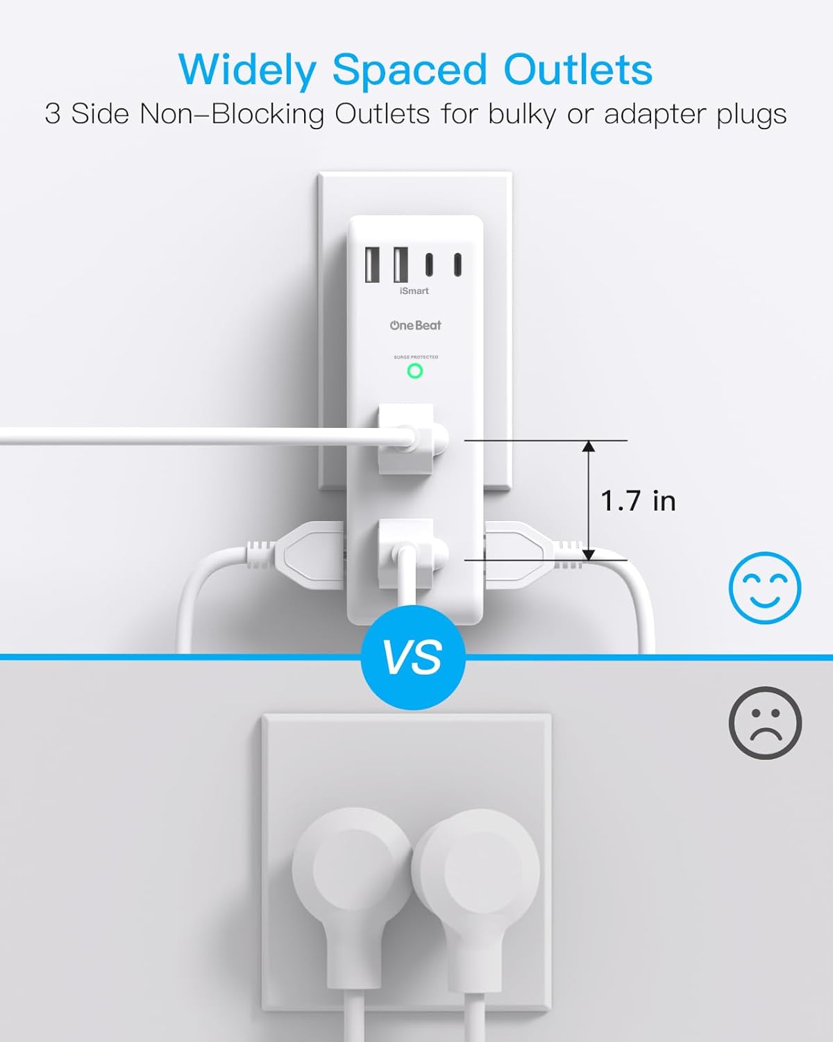 Surge Protector by [Brand Name] - 6 AC Outlet Extender with 4 USB Ports, Rotating Plug & 1800J Protection | Ideal for Home & Office