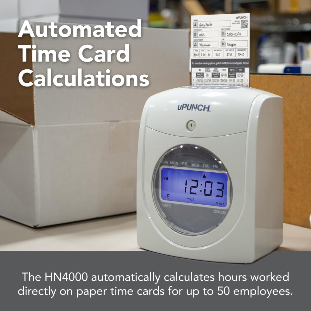 uPunch HN2500 Time Clock Bundle - Automatic Employee Time Tracking System with 100 Cards & Keys
