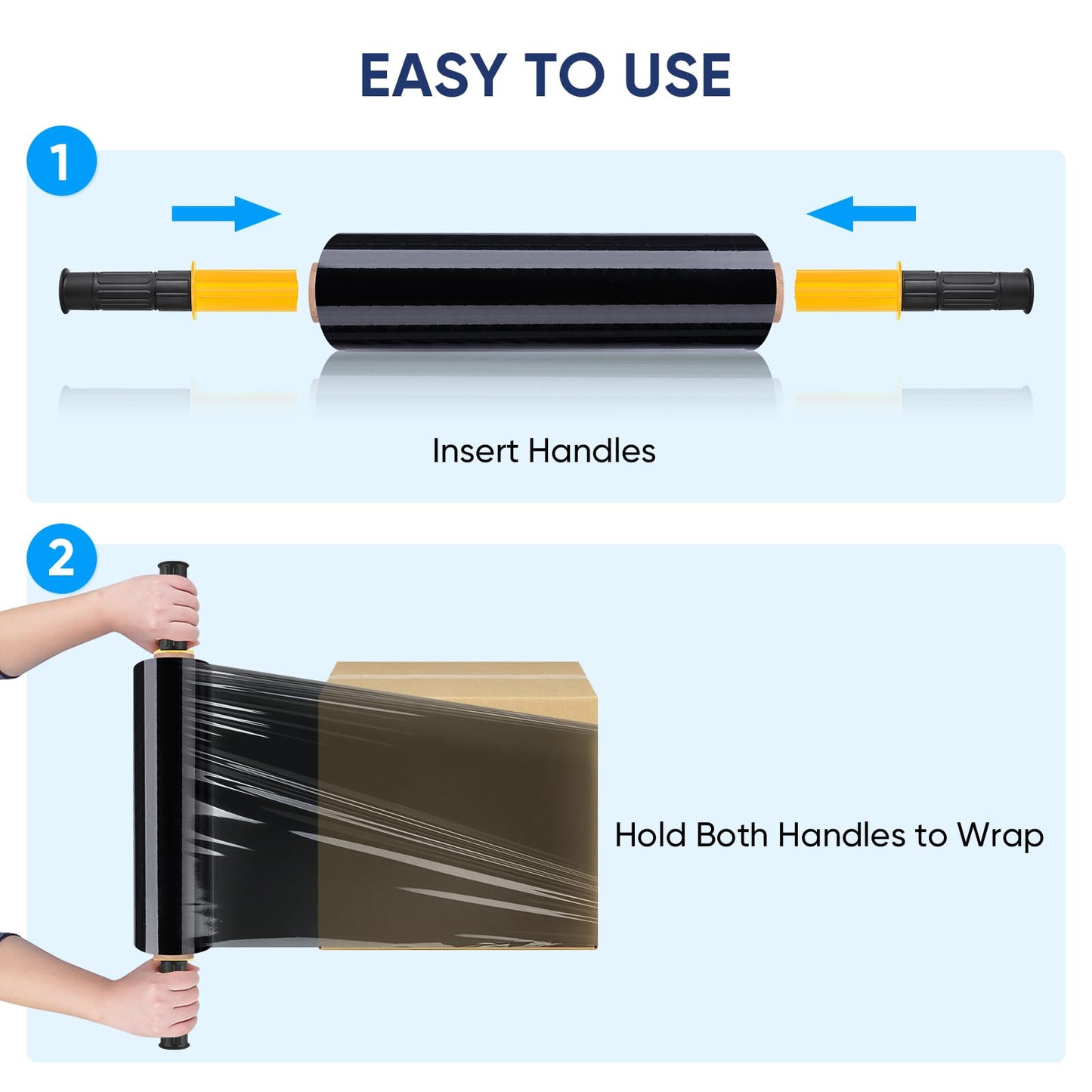 TICONN 1Pk Stretch Wrap Stretch Film Roll, 1000ft Industrial Strength 15 inch Wide Black Plastic Wrap with Handles for Pallet Wrapping Shipping Moving
