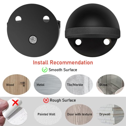 Door Stopper, Floor Door Stop for Bottom of Door Black Rubber Bumper No Drilling Doorstop Wall Protector, Self Adhesive, 2 Pack