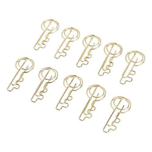 HERCHR Key Shaped Paper Clips, 100Pcs Metal Paperclips Bookmark Clips Gold Wire Paper Clips Small Portable Paper Clips for Home School Office Document Organizing