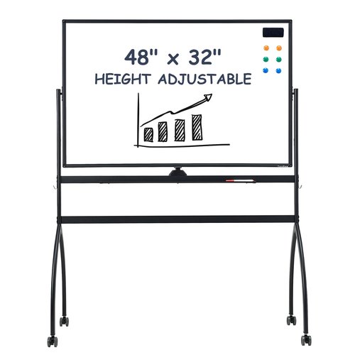 TANKEE White Board Height Adjustable - 48 x 32 Mobile Whiteboard on Wheels, Large Magnetic Double-Sided Rolling Dry Erase Board with Stand, Standing Whiteboard for Office School Home Classroom