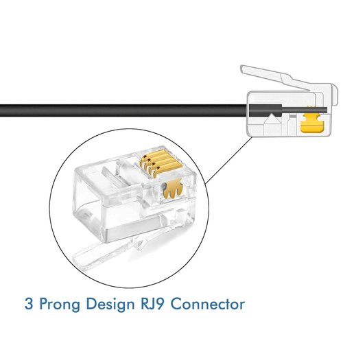 NECABLES RJ9 Telephone Cable - 10ft Male to Male Cord for Data & Voice Use | Black 4P4C