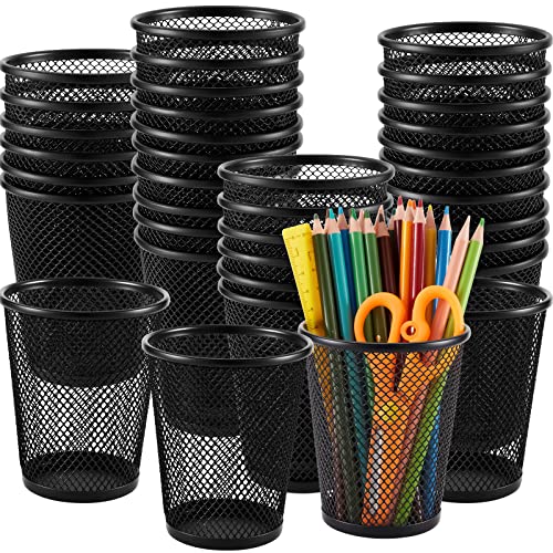 Henoyso 36 Pack Mesh Pencil Holder Wire Mesh Pen Cup Black Pen Holder for Desk Metal Pen Organizer Pencil Cup Marker Holder Makeup Brush Holders for Home Office Supplies Accessories