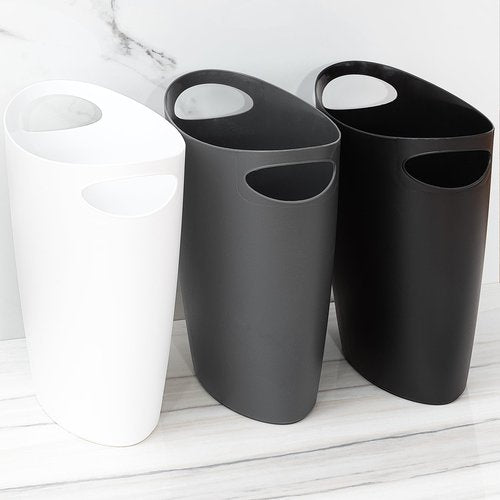 Superio Slim Bathroom Trash Can 2 Gallon Plastic Small Compact Waste Basket for Bedroom, Dorm, Under Office Desk, Narrow Portable RV Dustbin, 6 Grey